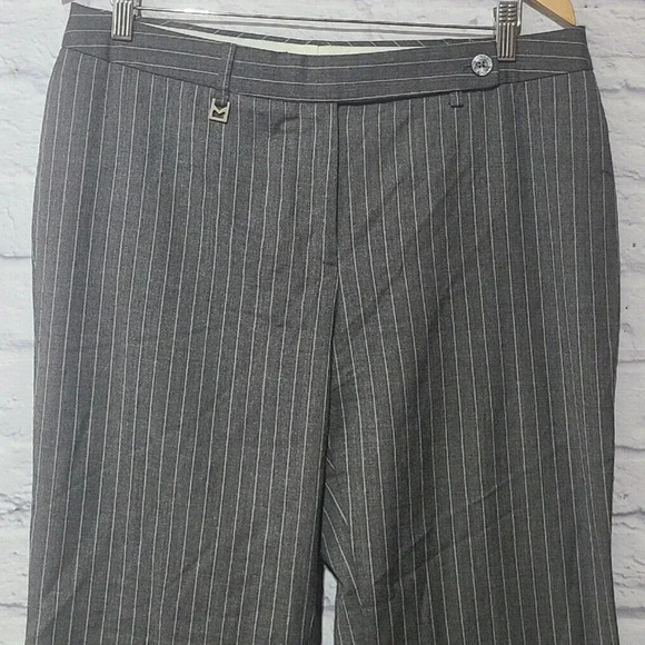 Michael Kors Wool Blend Pants Slacks Womens 12 Gray Pinstripes Wide Straight Leg - Picture 3 of 6